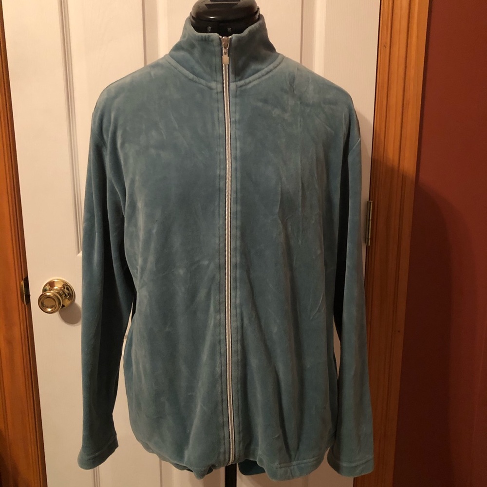Sage blue velour velvet zip jacket size Large
